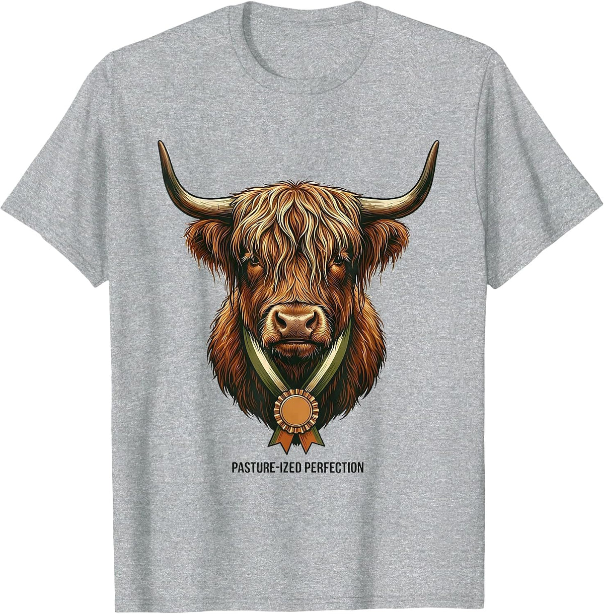 Men's Pasture-ized Perfection Funny Highland Cow Sarcastic Animal T-Shirt - Heather Grey