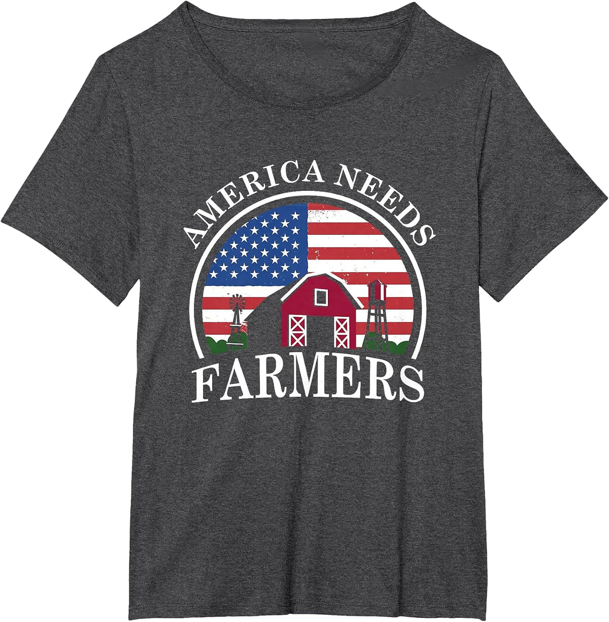 America Needs Farmers | American US Flag | Tractor T-Shirt - Dark Heather Grey