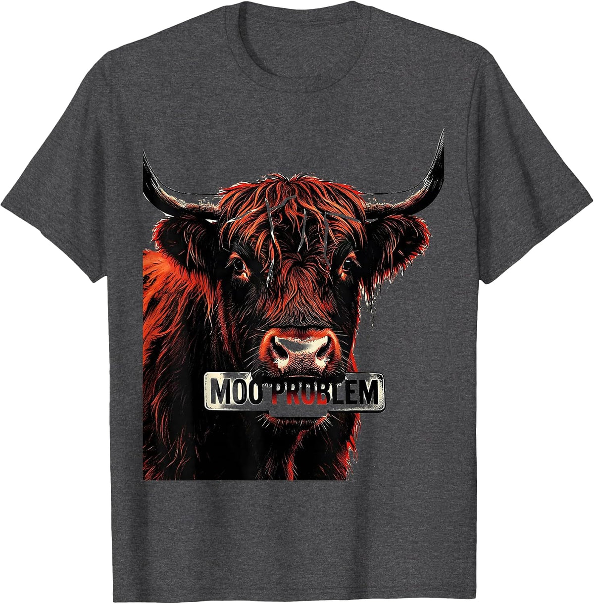 Men's Moo Problem Funny Highland Cow Humor Floral Lover T-Shirt - Dark Heather Grey