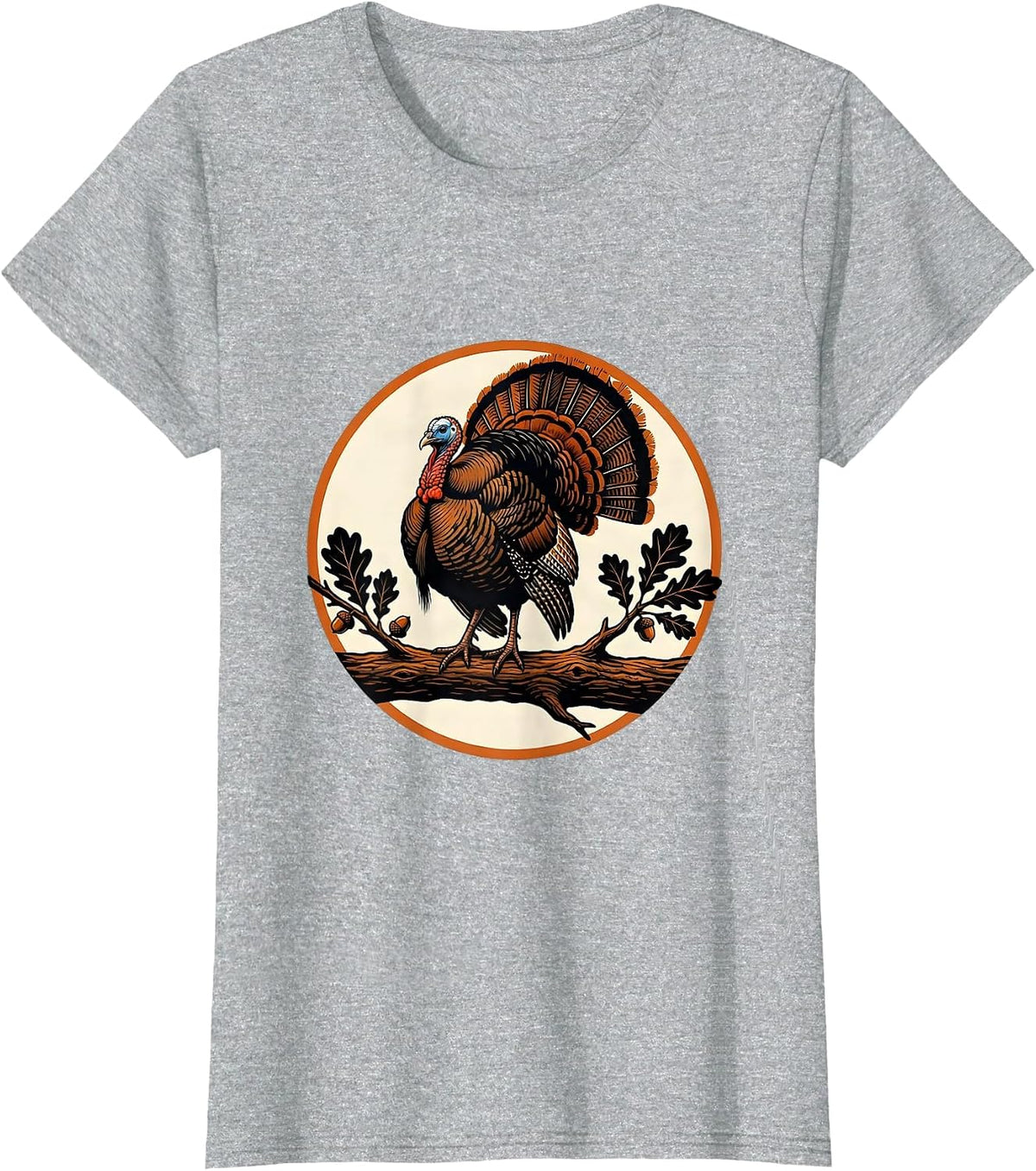 Women's Wild Turkey Perched on Oak Branch Illustration T-Shirt - Heather Grey