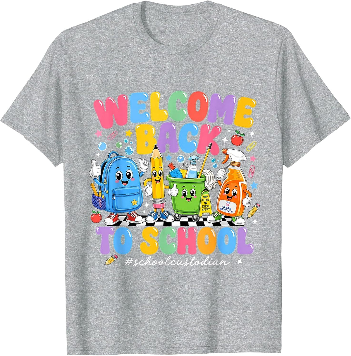 Unique Welcome Back to School Custodian Janitor Design T-Shirt - Heather Grey