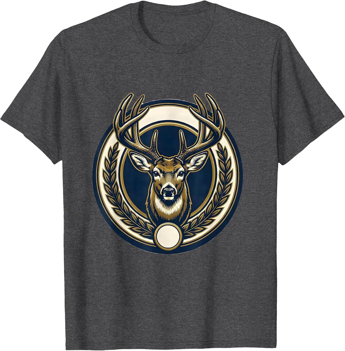 Sealed Whitetail Buck Hunting Dad Trophy Crest T-Shirt - Dark Heather Grey