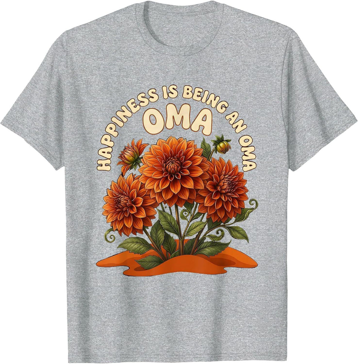Men's Happiness Is Being An Oma Retro 70s Grandma Floral Gift T-Shirt - Heather Grey
