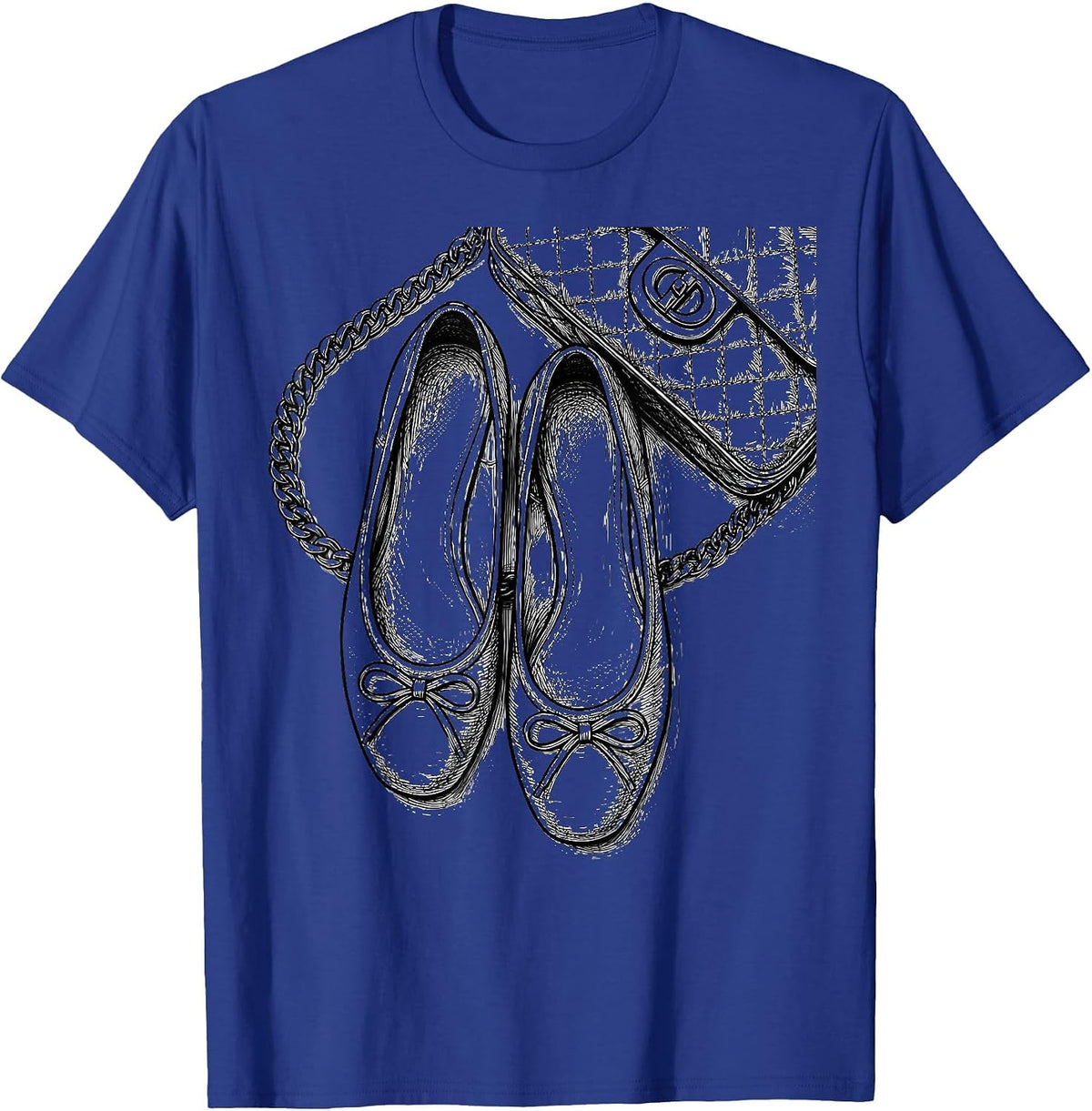 Ballet Flat Fashion Chic Overhead Style Illustration T-Shirt - Royal Blue