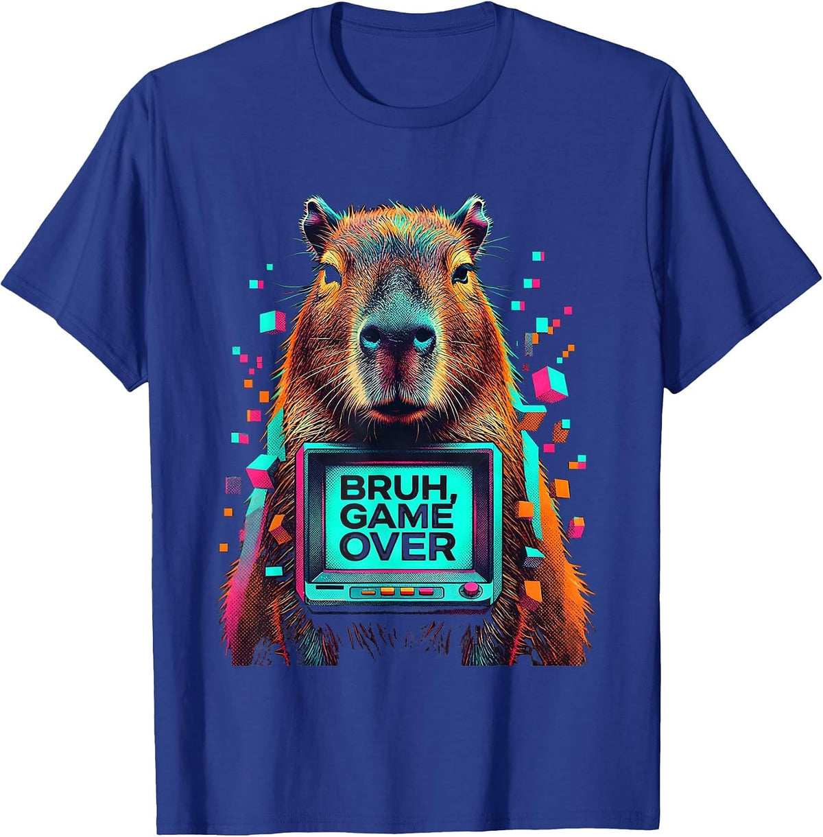 Men's Bruh Game Over Risograph Capybara Gamer Humor T-Shirt - Royal Blue