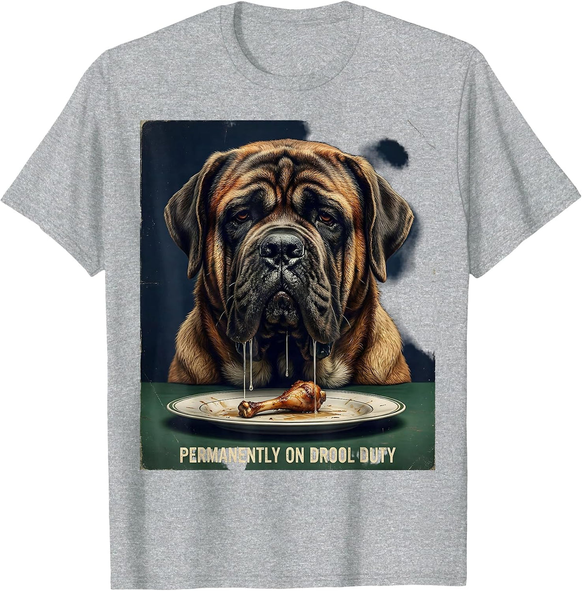 Men's Permanently On Drool Duty Vintage Funny Dog Mom Dog Dad T-Shirt - Heather Grey