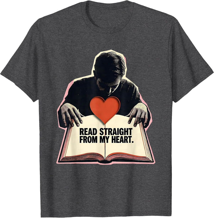 Men's Read Straight From My Heart Teacher Book Lover Valentine T-Shirt - Dark Heather Grey