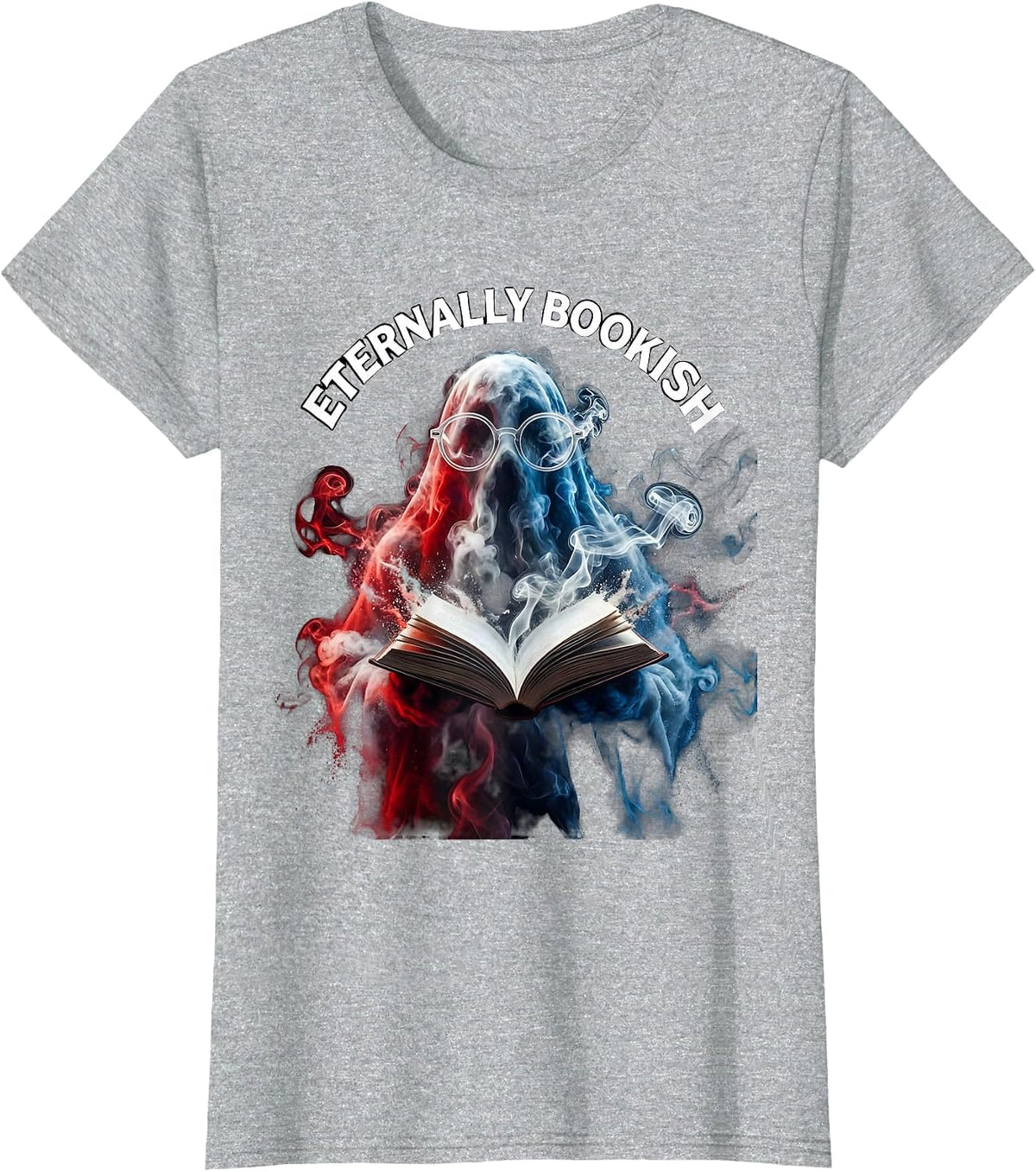 Eternally Bookish Nerdy Ghost Halloween Design T-Shirt - Heather Grey