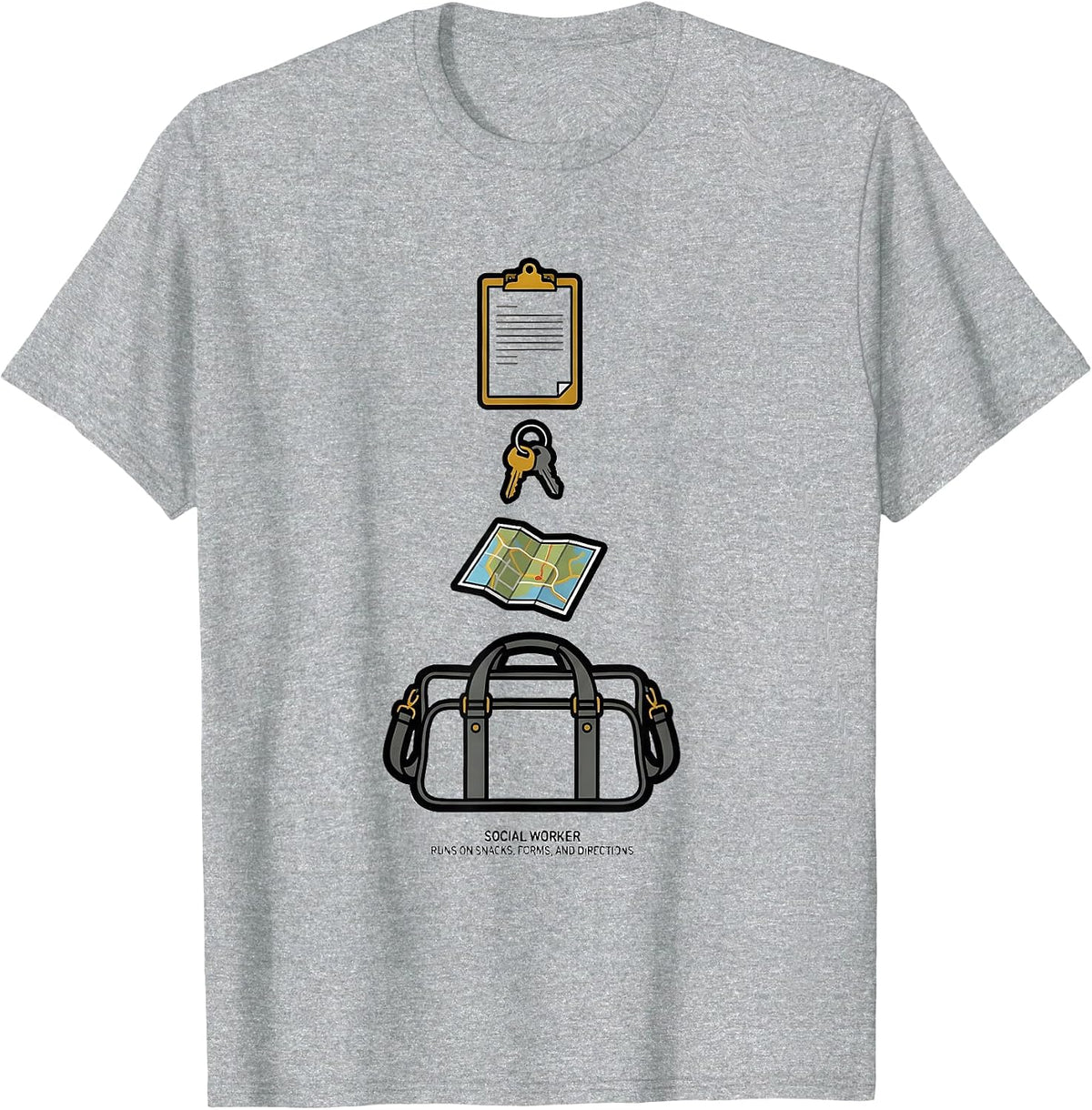 Men's Social Worker. Runs On Snacks, Forms, And Directions Funny T-Shirt - Heather Grey