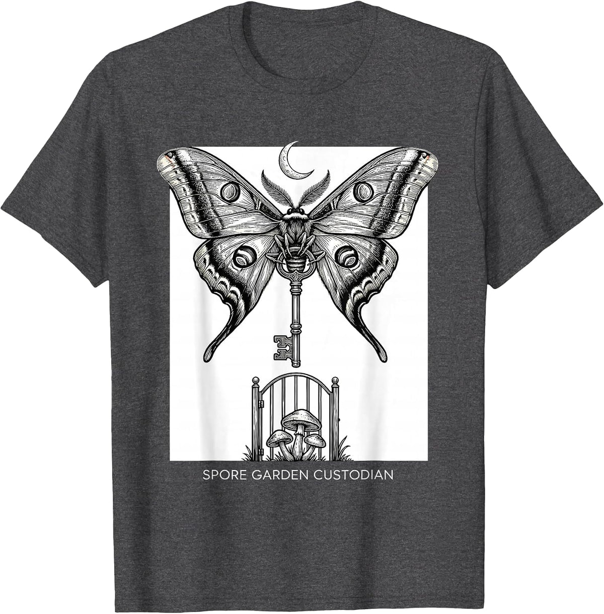 Spore Garden Custodian Fairycore Goblincore Moth Botanical T-Shirt - Dark Heather Grey