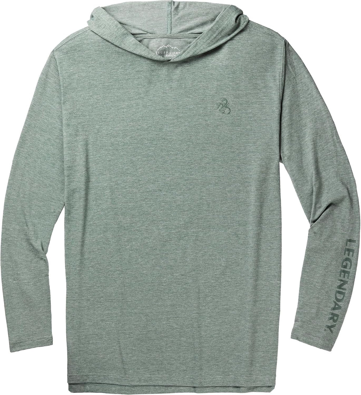 Legendary Whitetails Men's Portage Moisture Wicking UPF Sun Protection Hooded Performance Long Sleeve T-Shirt - Blue Spruce