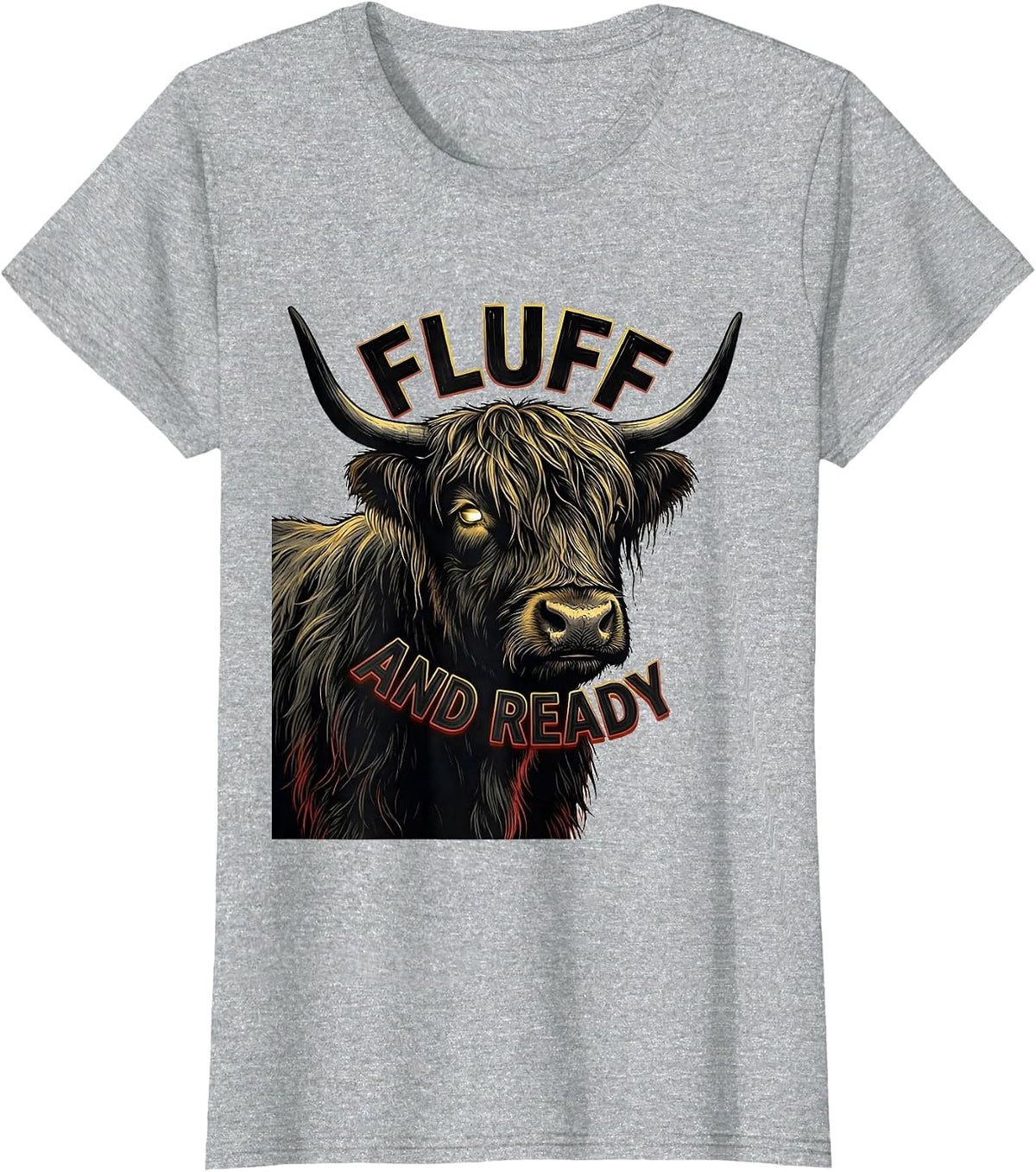 Fluff And Ready Funny Highland Cow Sign Painter Showcard T-Shirt - Heather Grey