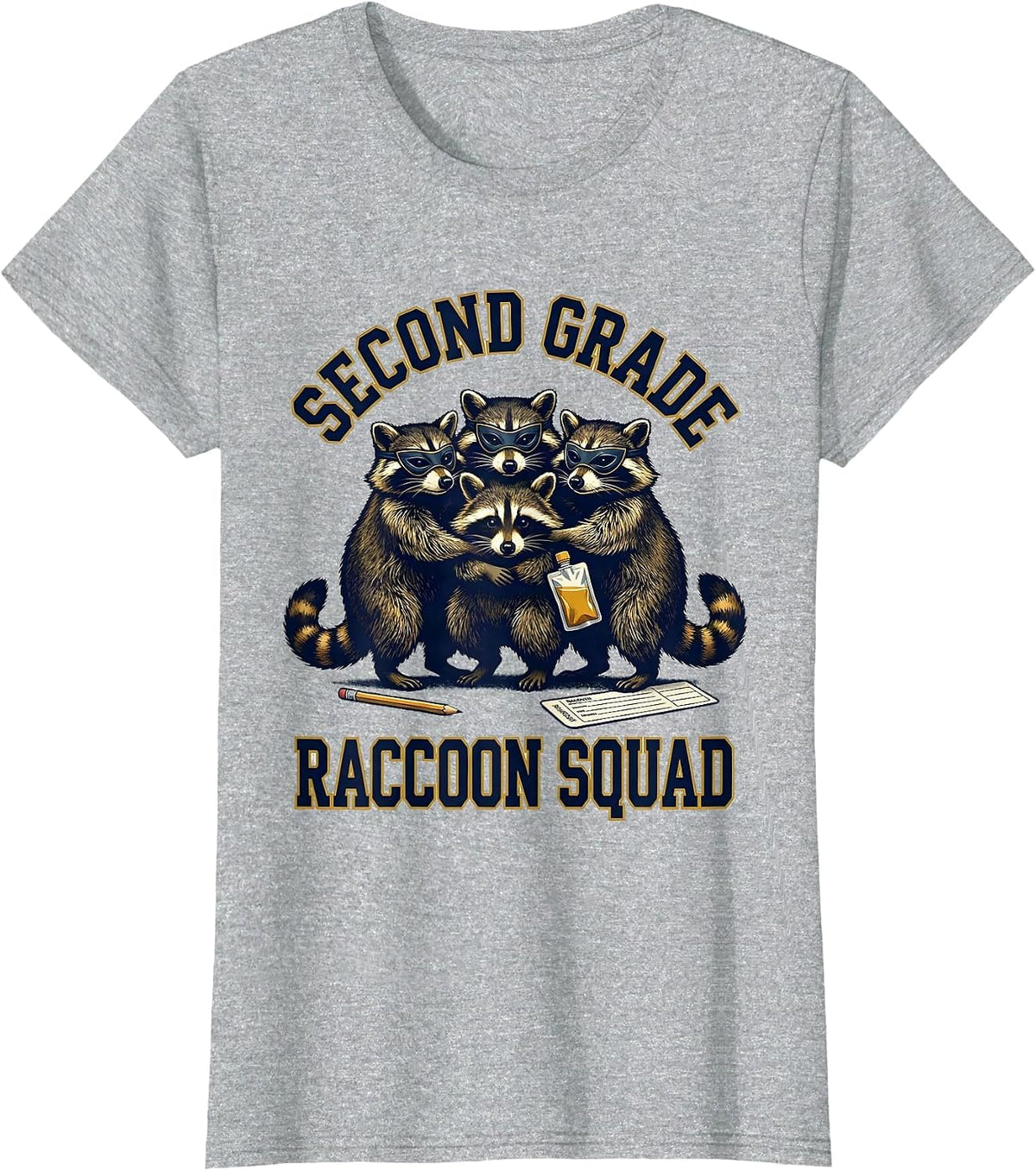 Women's Second Grade Raccoon Squad Funny Teacher Back to School T-Shirt - Heather Grey