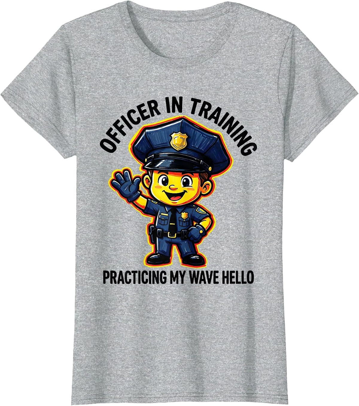 Women's Officer In Training, Practicing My Wave Hello Kids Police T-Shirt - Heather Grey