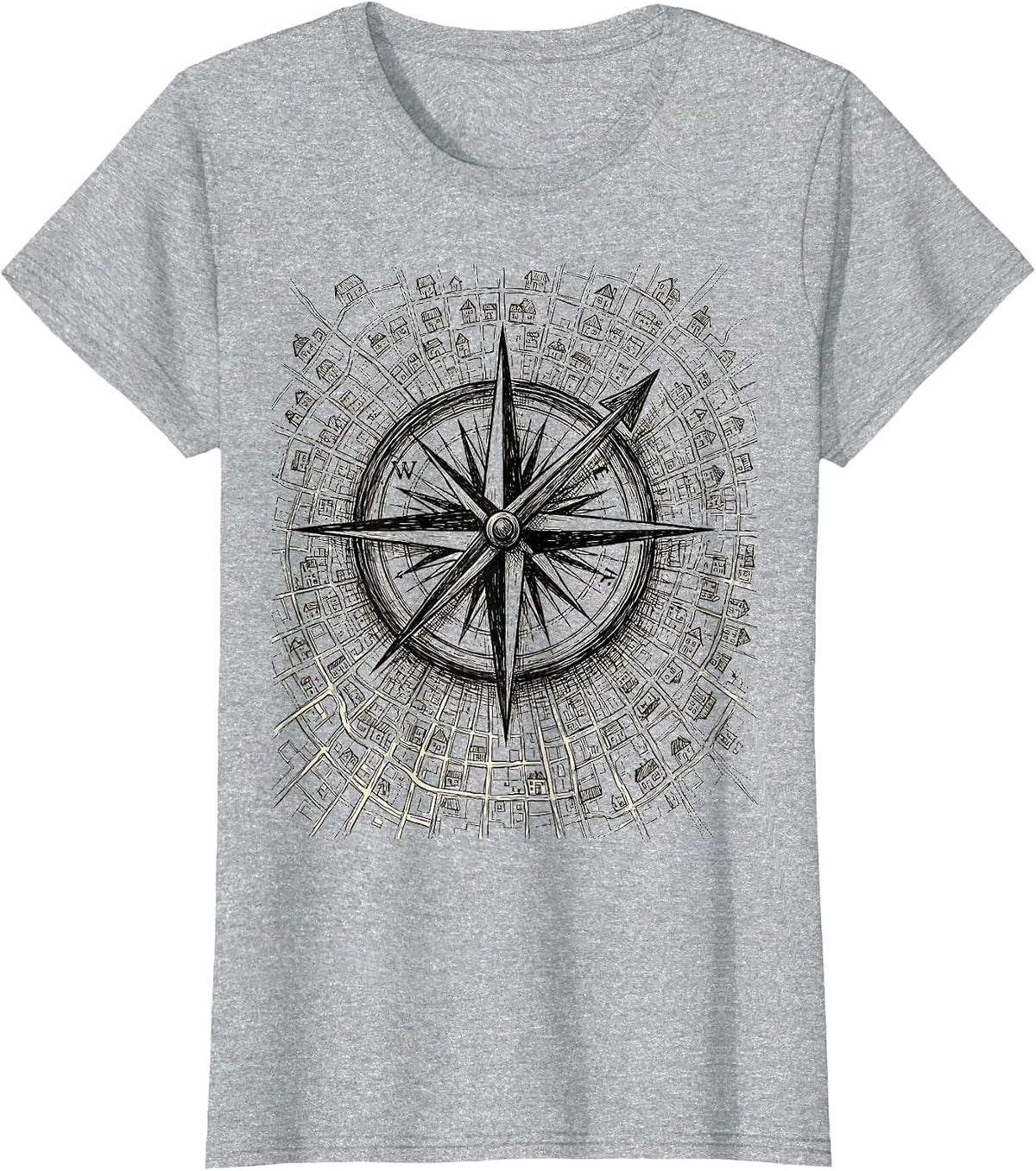 Social Worker Compass Rose Neighborhood Map Graphic T-Shirt - Heather Grey