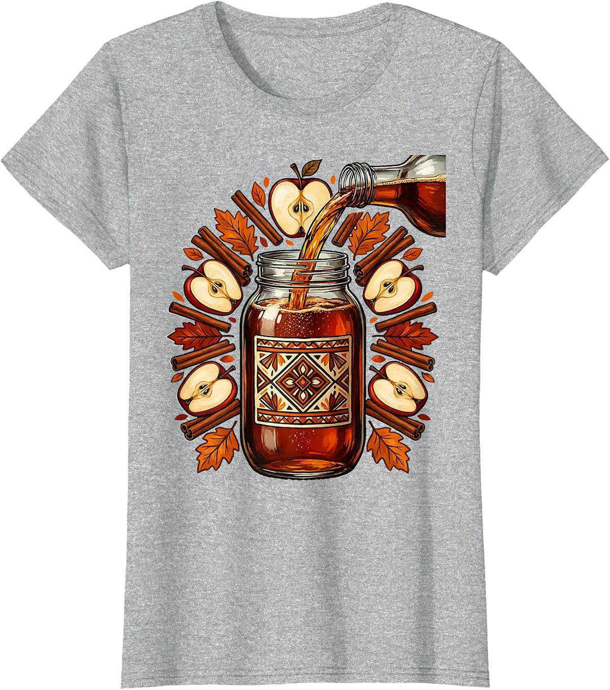 Thanksgiving Apple Cider Mason Jar Illustration T-Shirt - Heather Grey