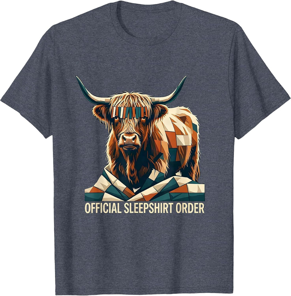 Official Sleepshirt Order Cozy Highland Cow Quilt Block T-Shirt - Heather Blue