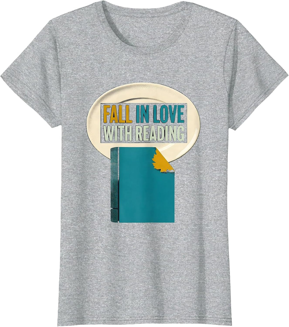 Fall In Love With Reading Midcentury Modern Teacher Book T-Shirt - Heather Grey
