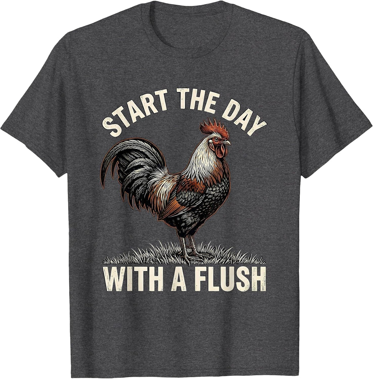 Start The Day With A Flush Woodcut Engraving Pheasant Hunter T-Shirt - Dark Heather Grey