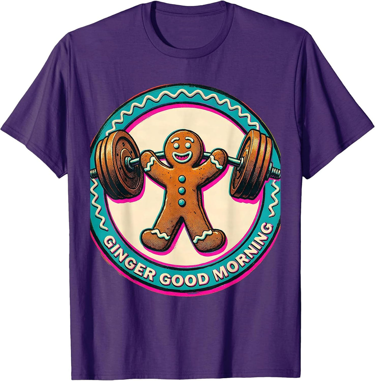 Ginger Good Morning Risograph Funny Gingerbread Man Gym T-Shirt - Purple