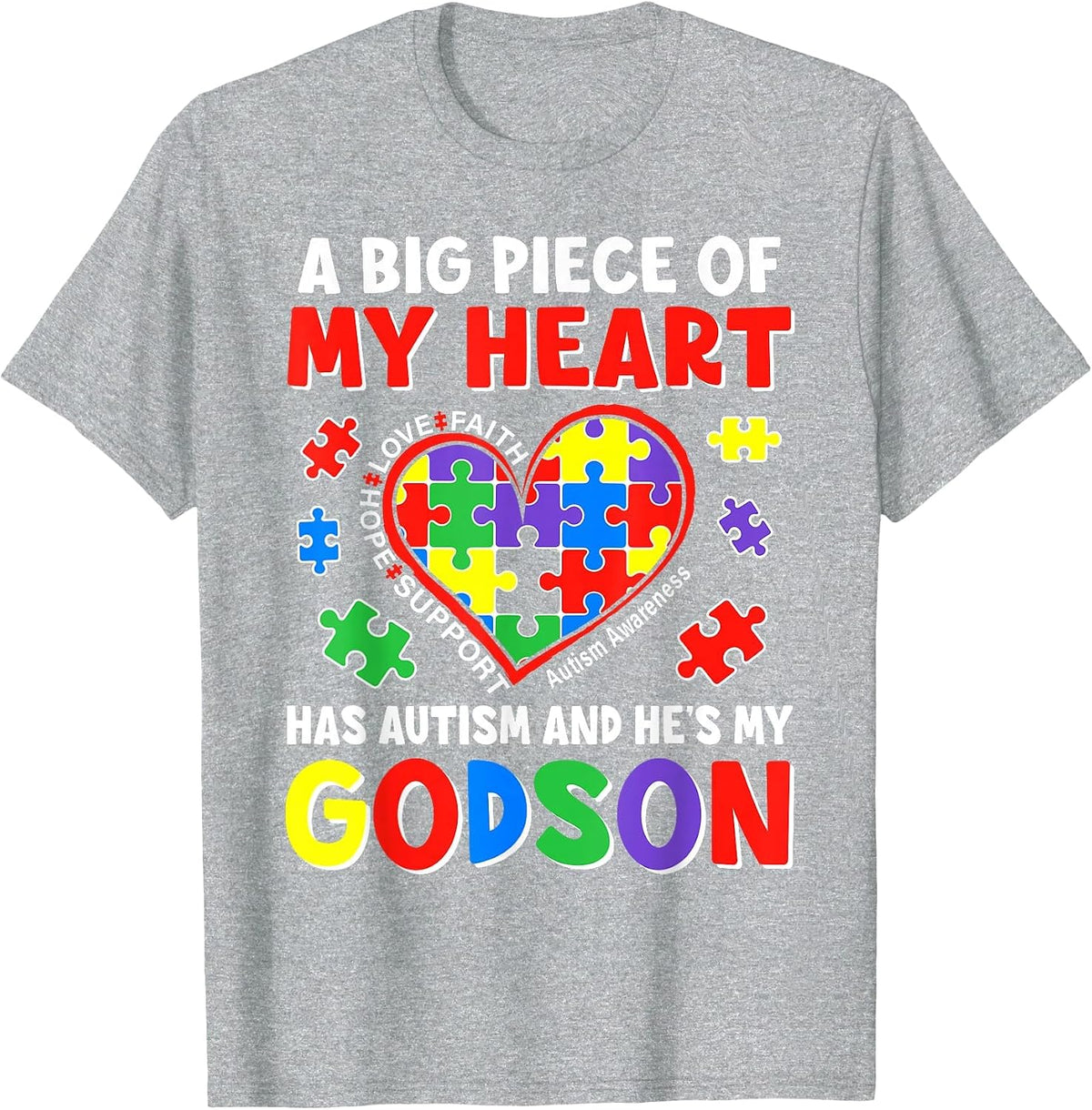 Autism Godparents Autism Awareness Godson Support T-Shirt - Heather Grey