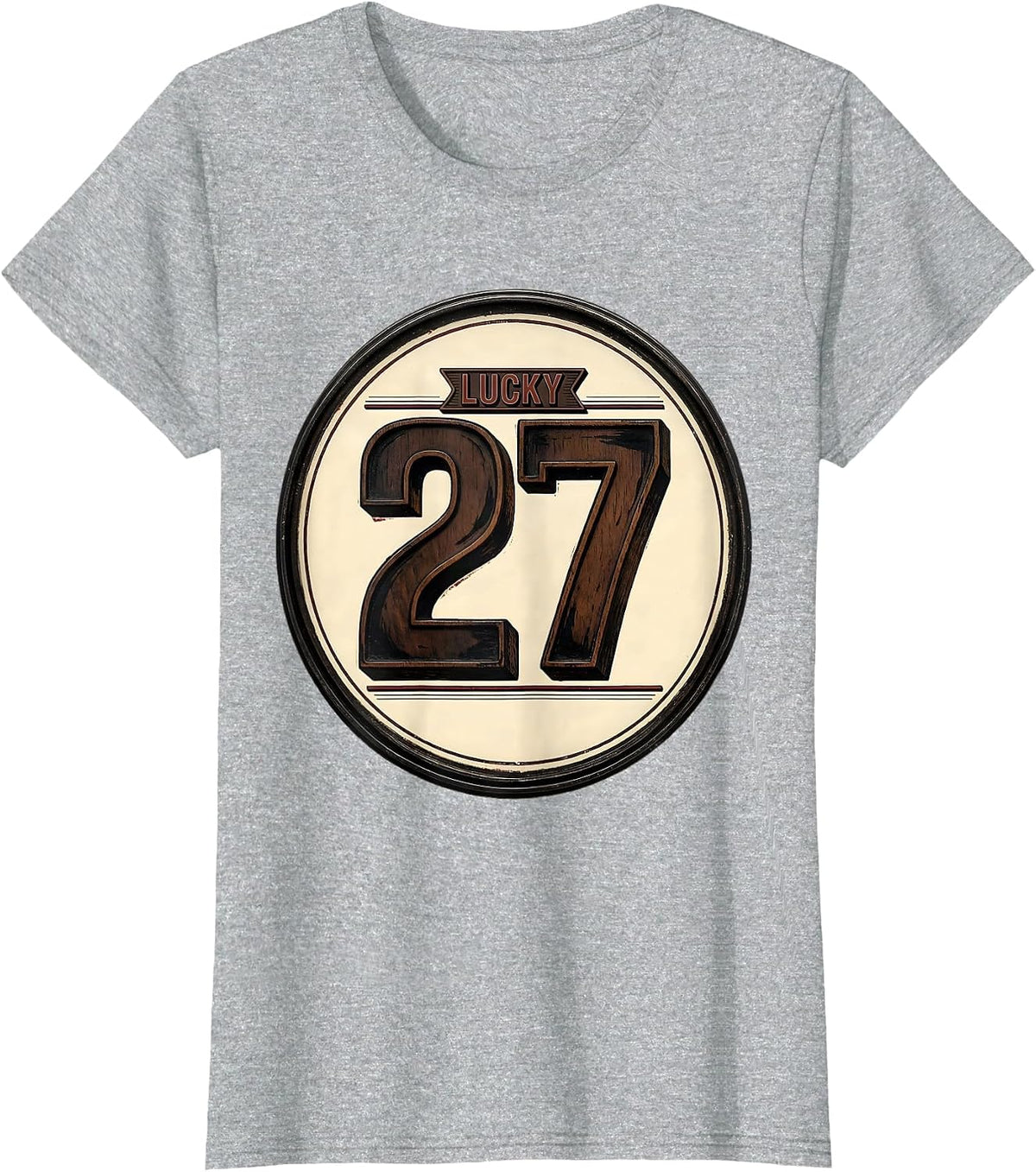 Lucky 27 Vintage Letterpress Jersey Digit Novelty T-Shirt - Heather Grey