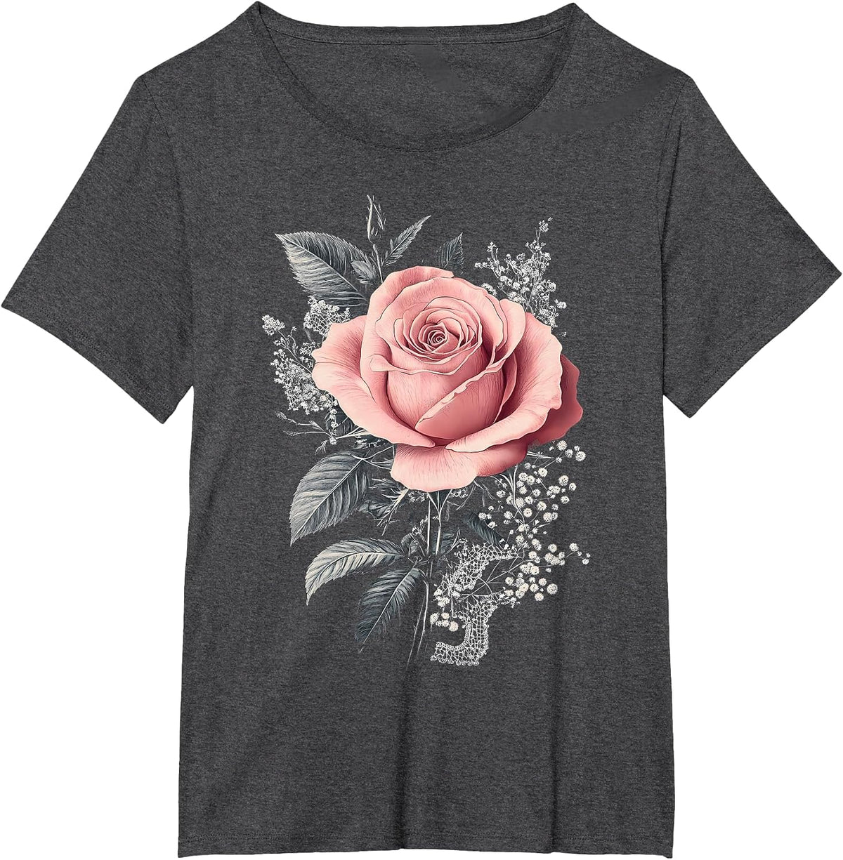 Pink Rose Flower Botanist Garden Flower Pink Rose T-Shirt - Dark Heather Grey