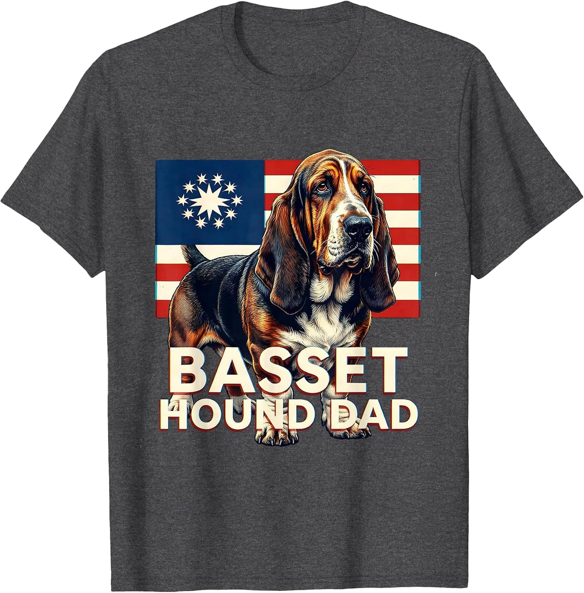 Men's Basset Hound Dad Patriotic 4th Of July Dog Breed Pride T-Shirt - Dark Heather Grey