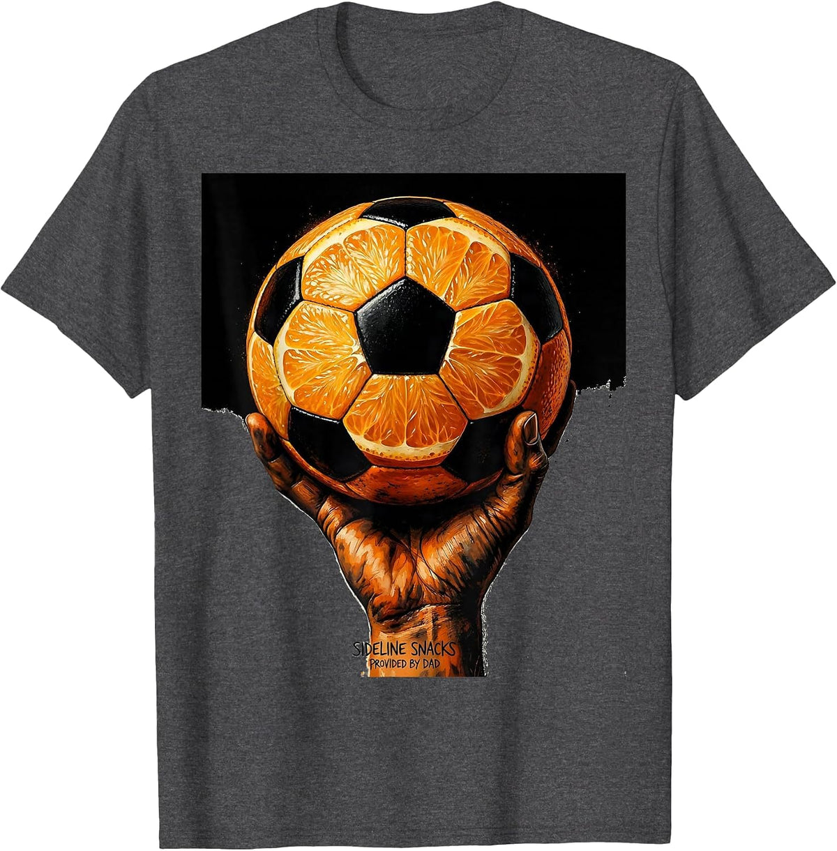 Men's Sideline Snacks Provided By Dad Soccer Design T-Shirt - Dark Heather Grey