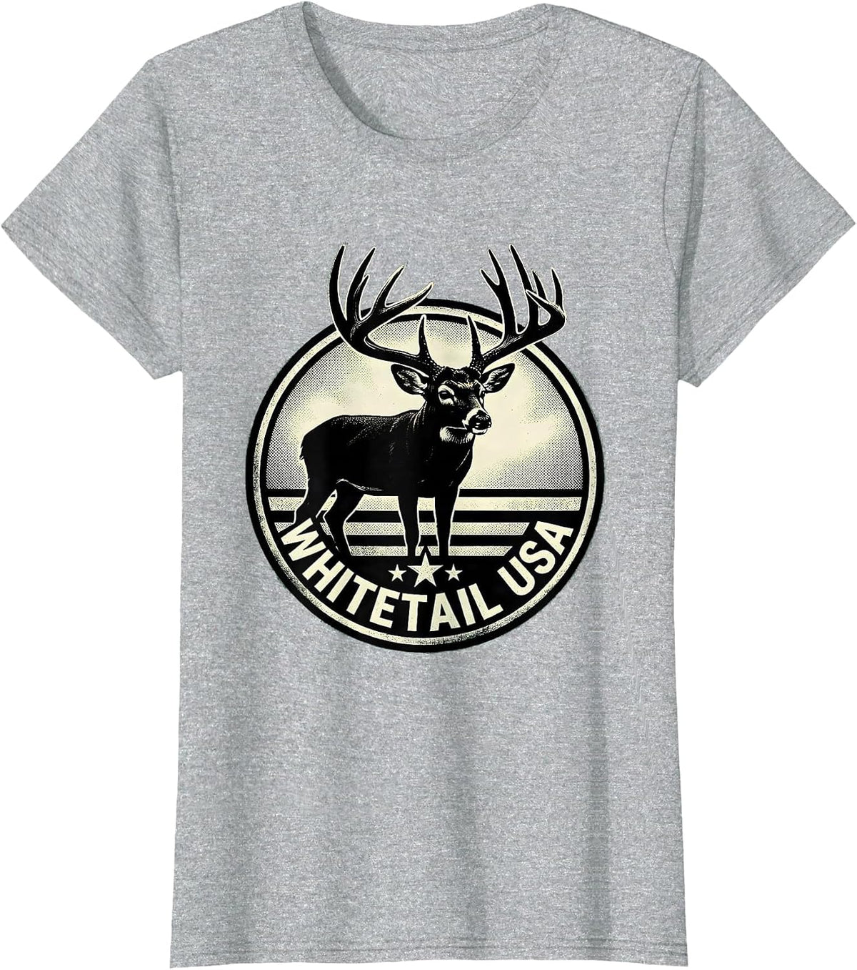 Whitetail USA Silhouette Whitetail Buck Hunting Dad Gift T-Shirt - Heather Grey