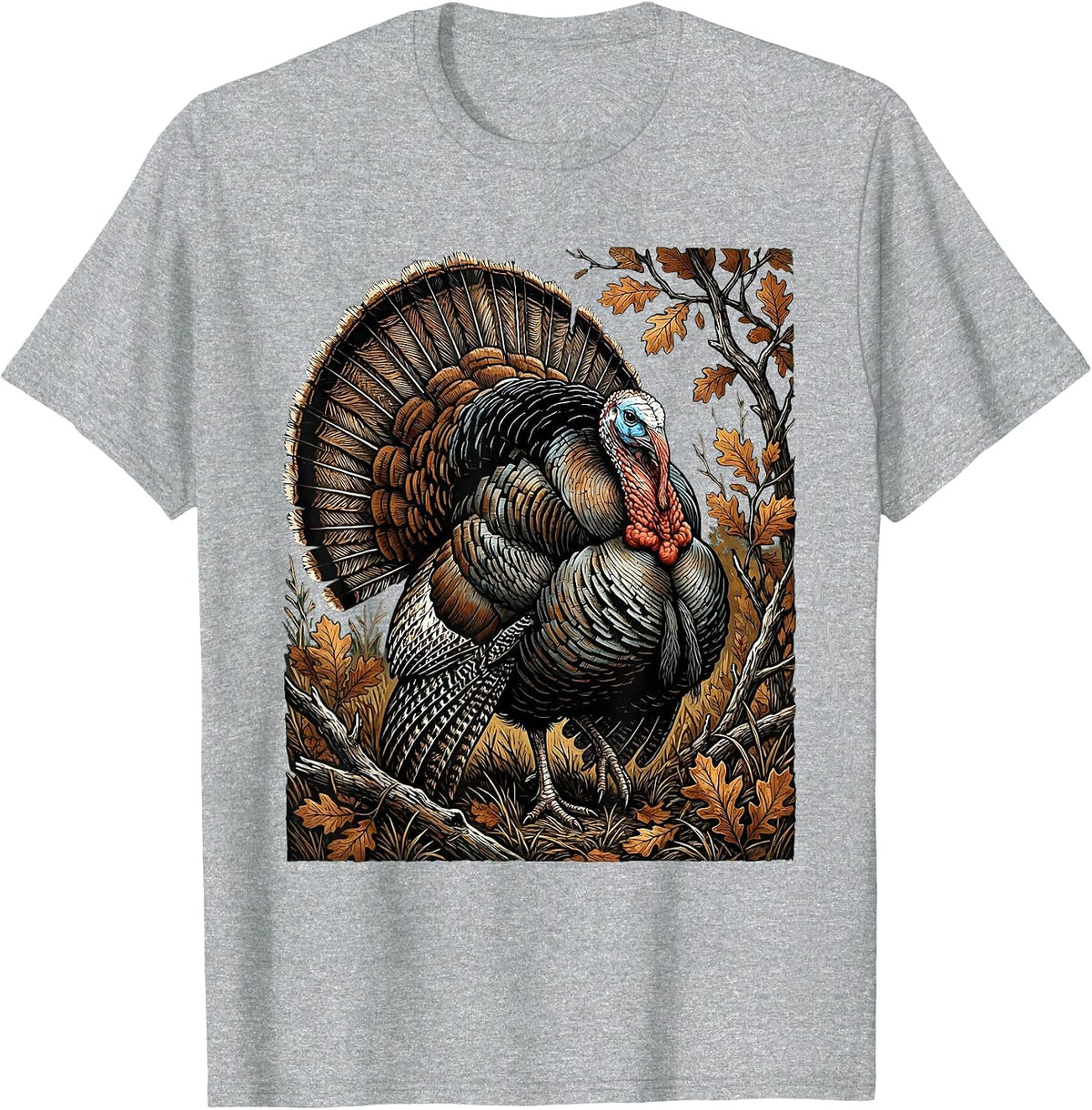 Men's Turkey Strutting Autumn Camo Illustration T-Shirt - Heather Grey