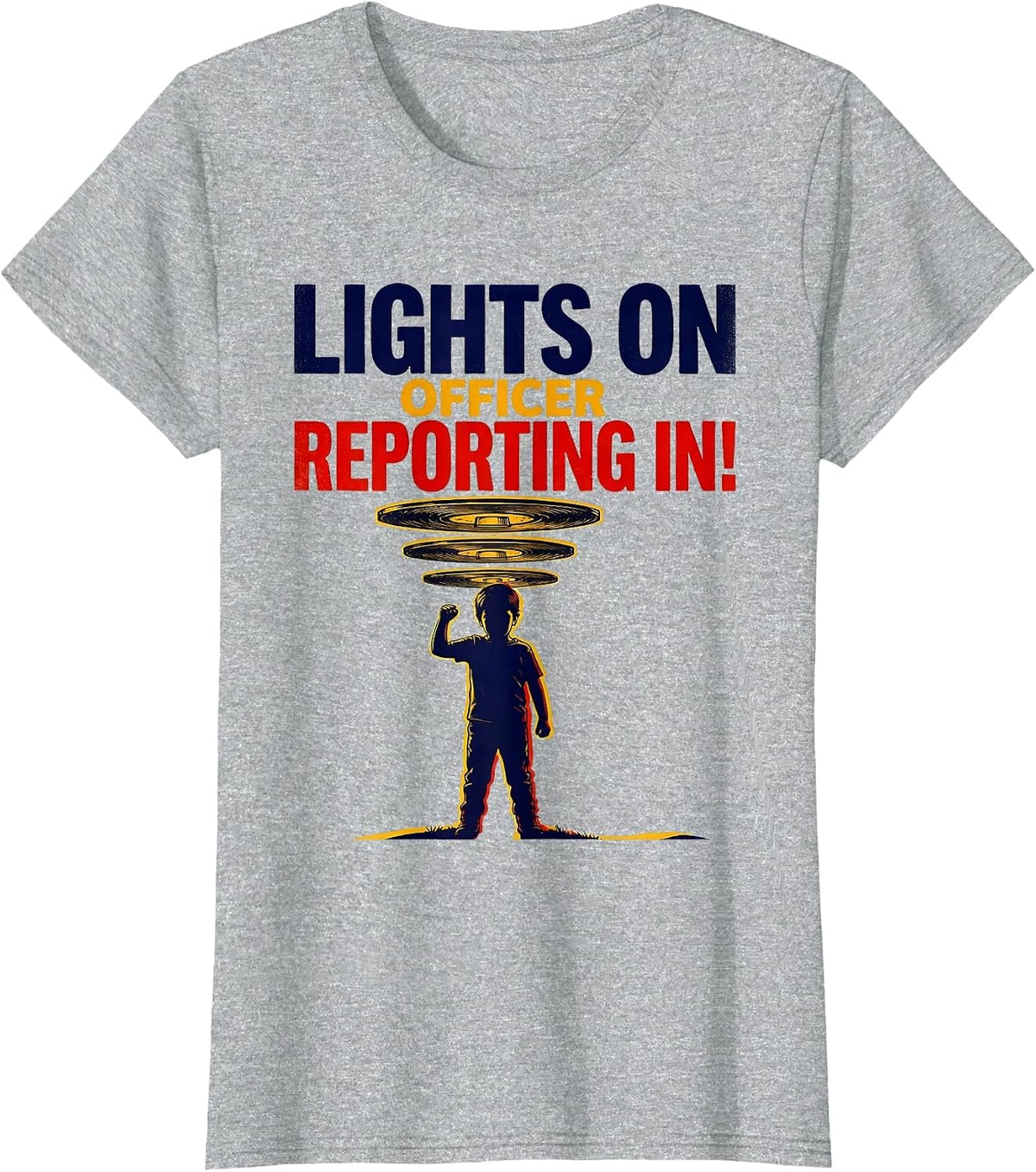 Lights On, Officer Reporting In! Playful Kids Police Officer T-Shirt - Heather Grey