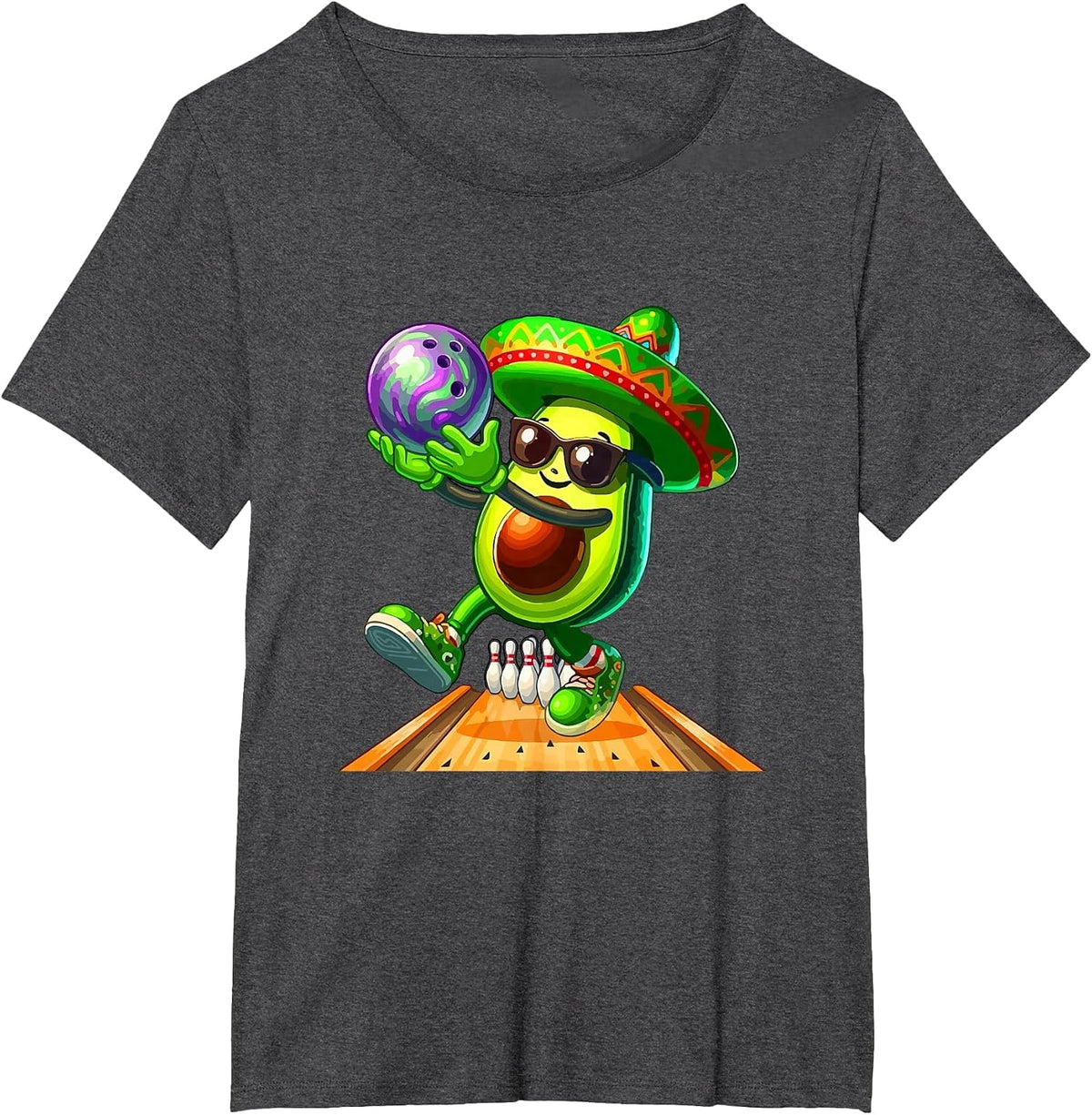 Cinco De Mayo Playing Bowling Costume Avocado Lover Vegan T-Shirt - Dark Heather Grey