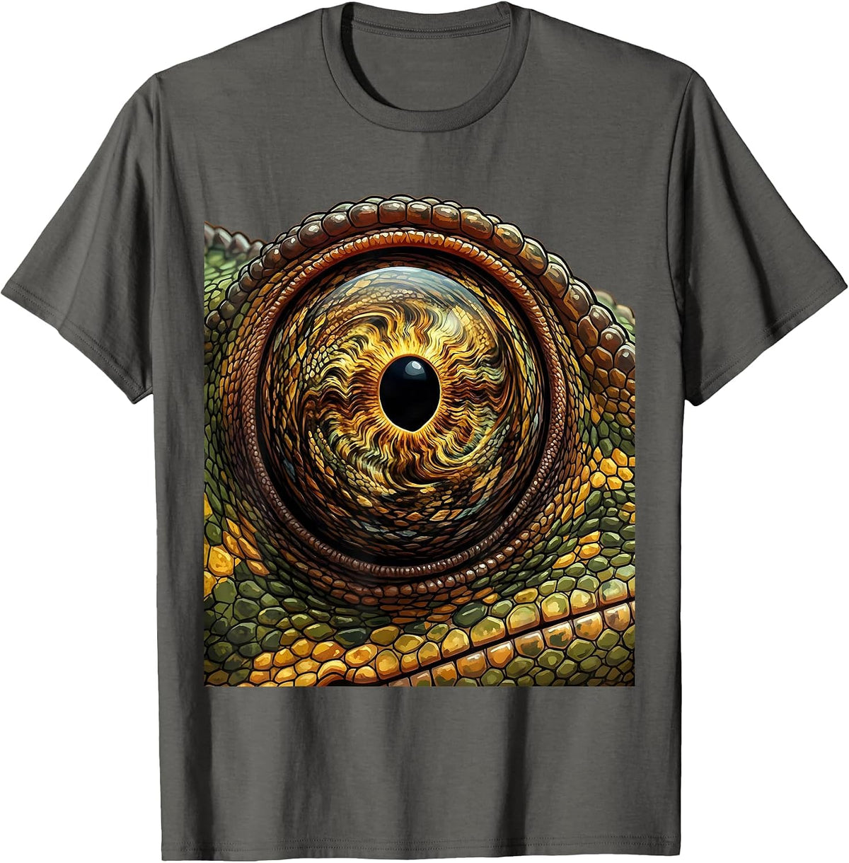 Men's Chameleon Eye Close-Up Swirling Iris Art Design T-Shirt - Asphalt Grey