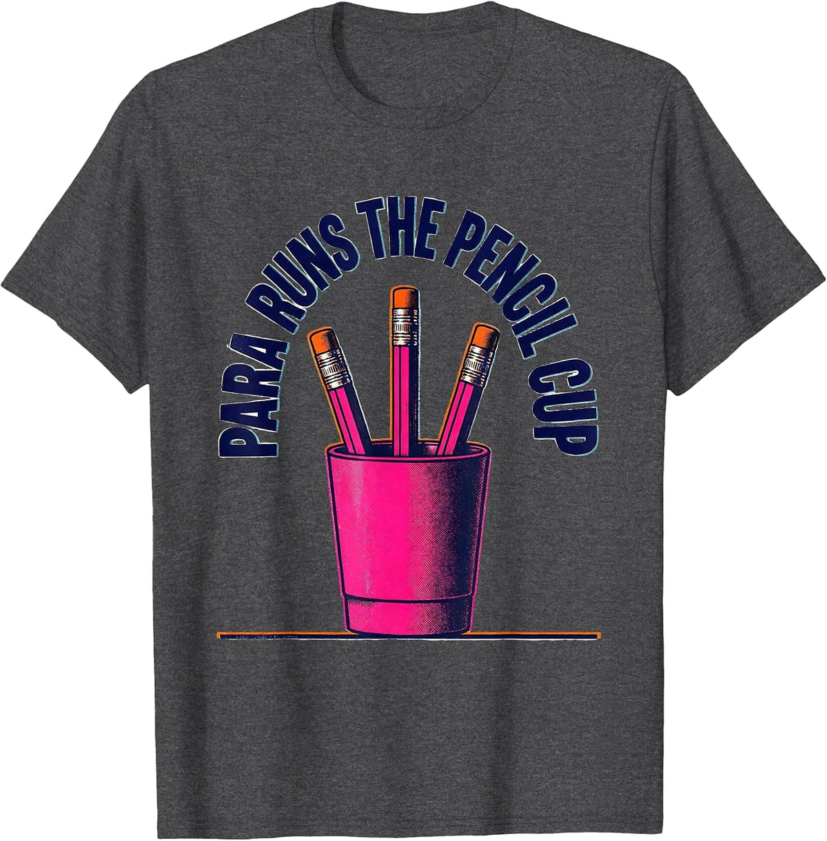 PARA Runs The Pencil Cup Risograph Paraeducator Back T-Shirt - Dark Heather Grey