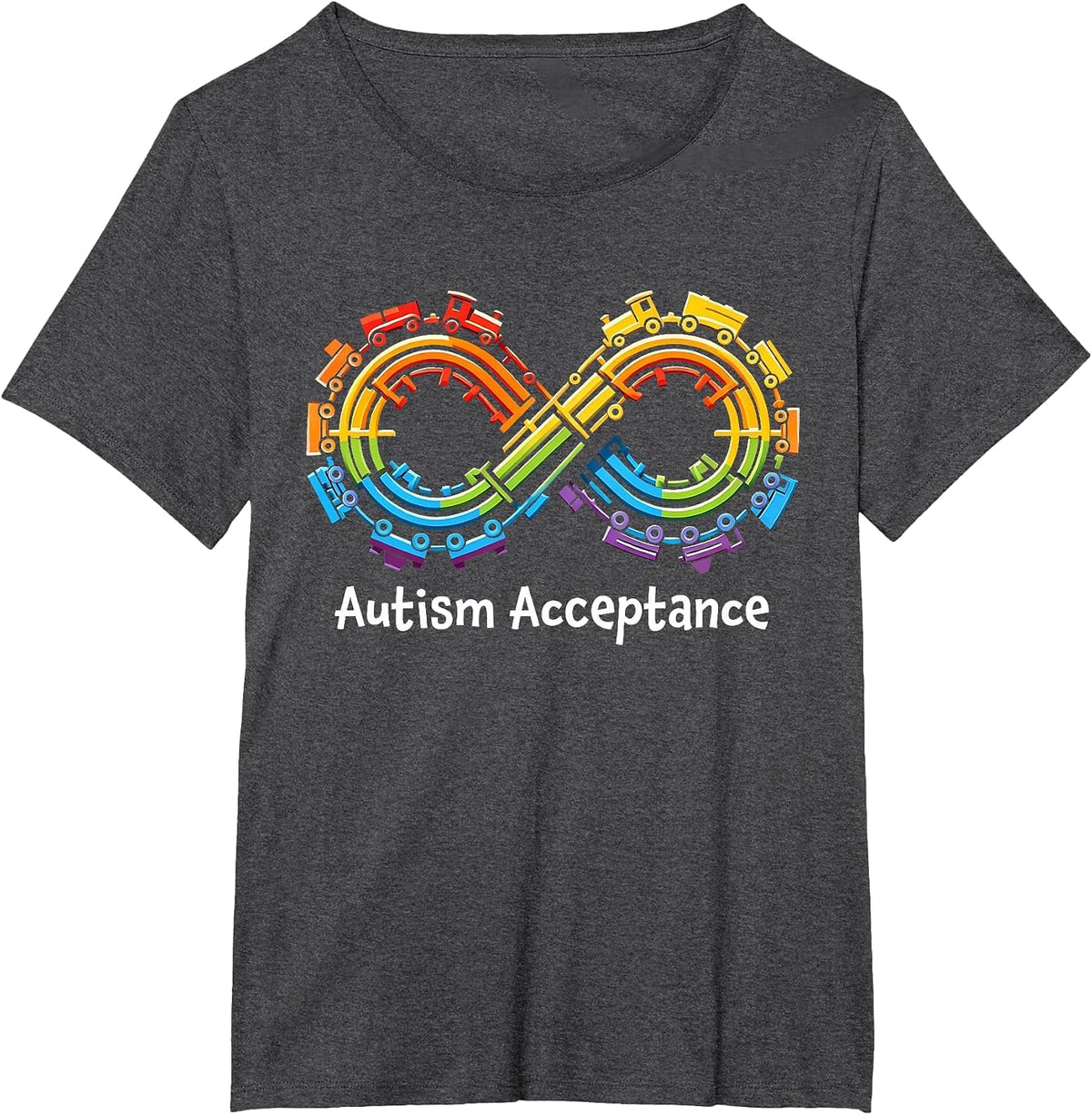 Autism Infinity Acceptance Train Autism Awareness Rainbow T-Shirt - Dark Heather Grey