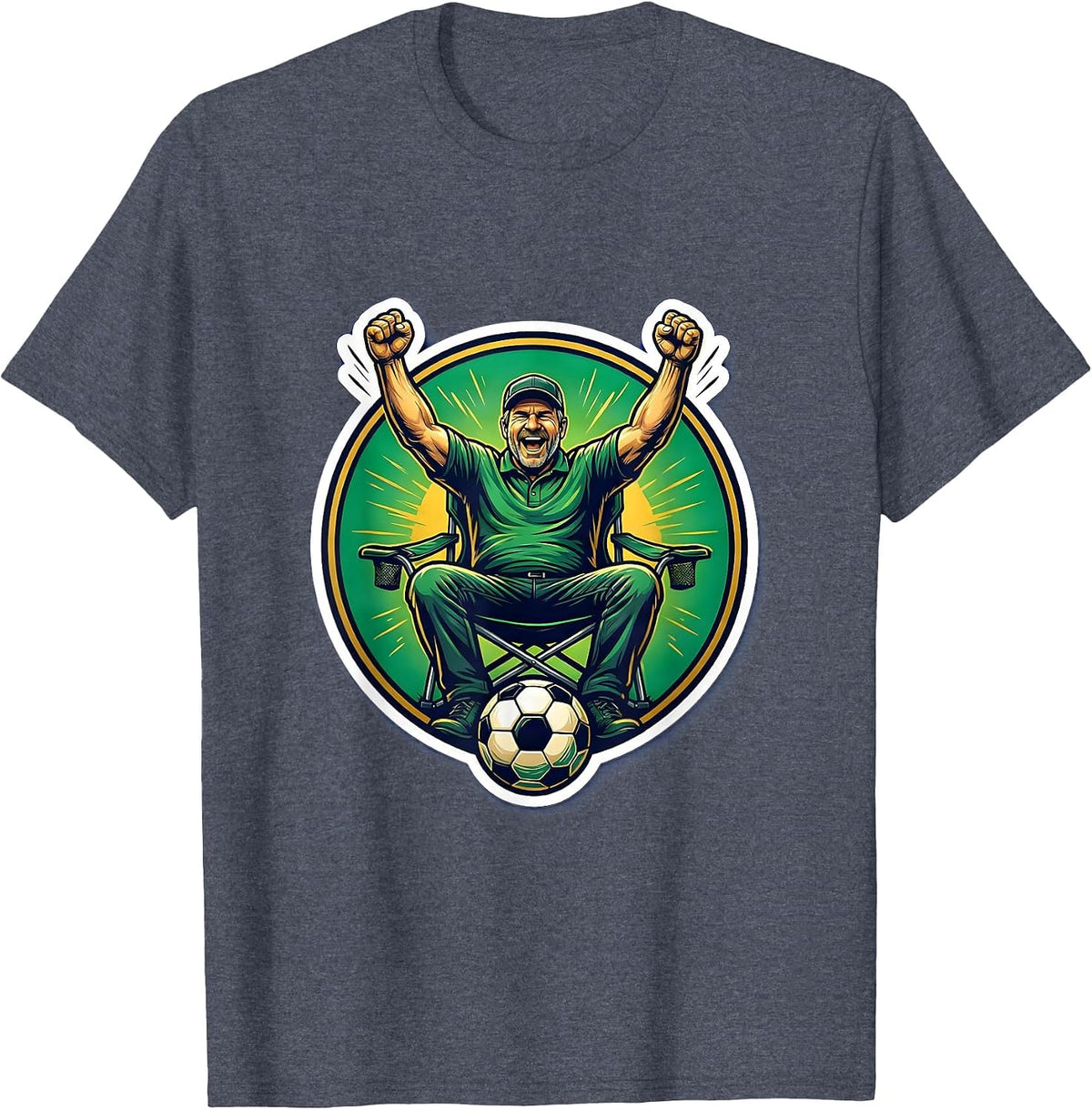 Soccer Dad Cheering From Sideline Chair Graphic T-Shirt - Heather Blue