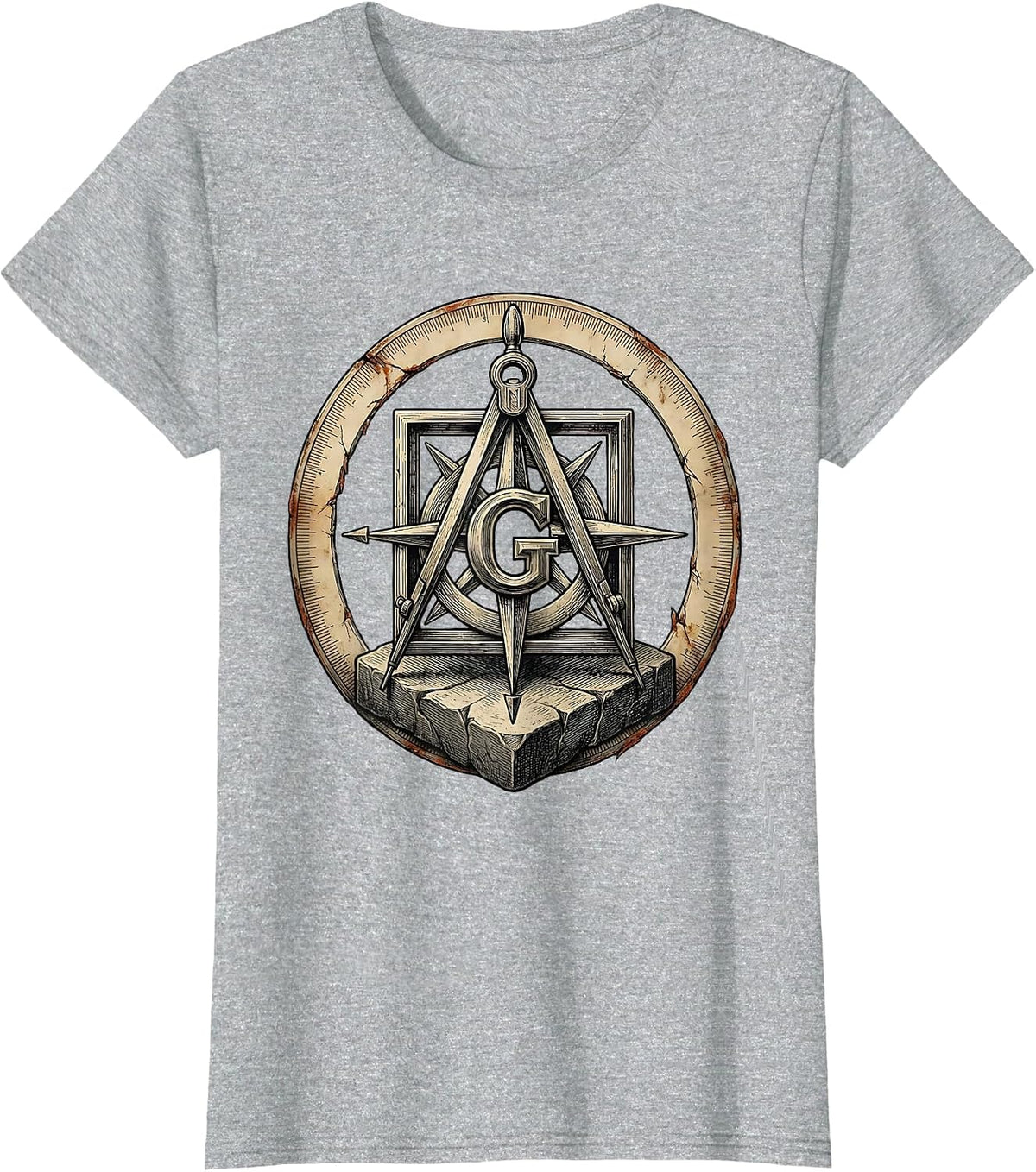 Freemason Square And Compass Distressed Brotherhood Pride T-Shirt - Heather Grey