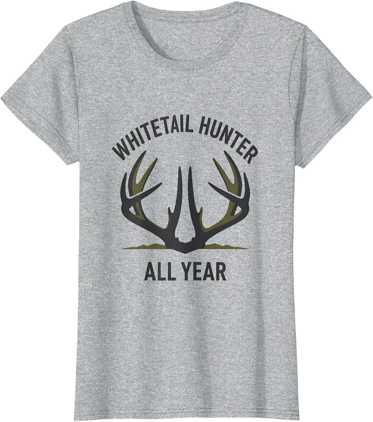 Whitetail Hunter All Year Minimalist Antler Crown Hunting T-Shirt - Heather Grey