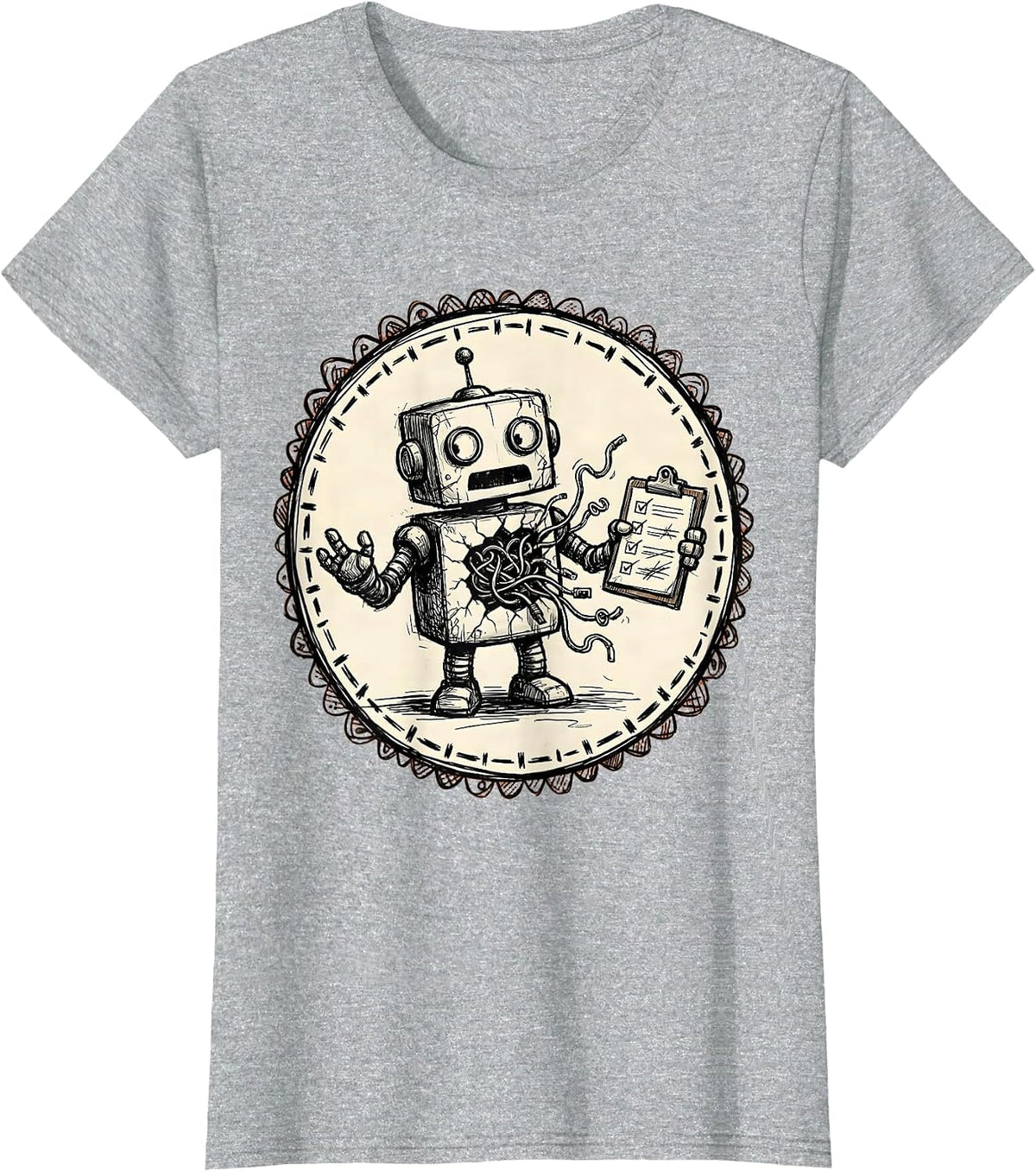 Chaos Coordinator Robot Graphic Tee T-Shirt - Heather Grey