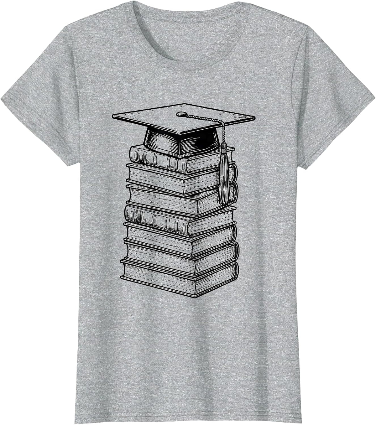 English Teacher Graduation Mortarboard Book Pile T-Shirt - Heather Grey