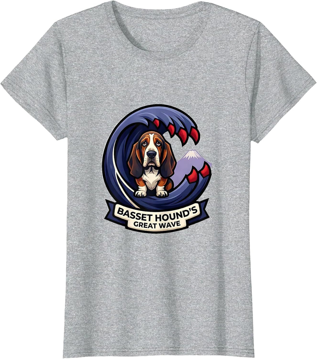 Basset Hound's Great Wave Vintage Japanese Art Dog Lover T-Shirt - Heather Grey