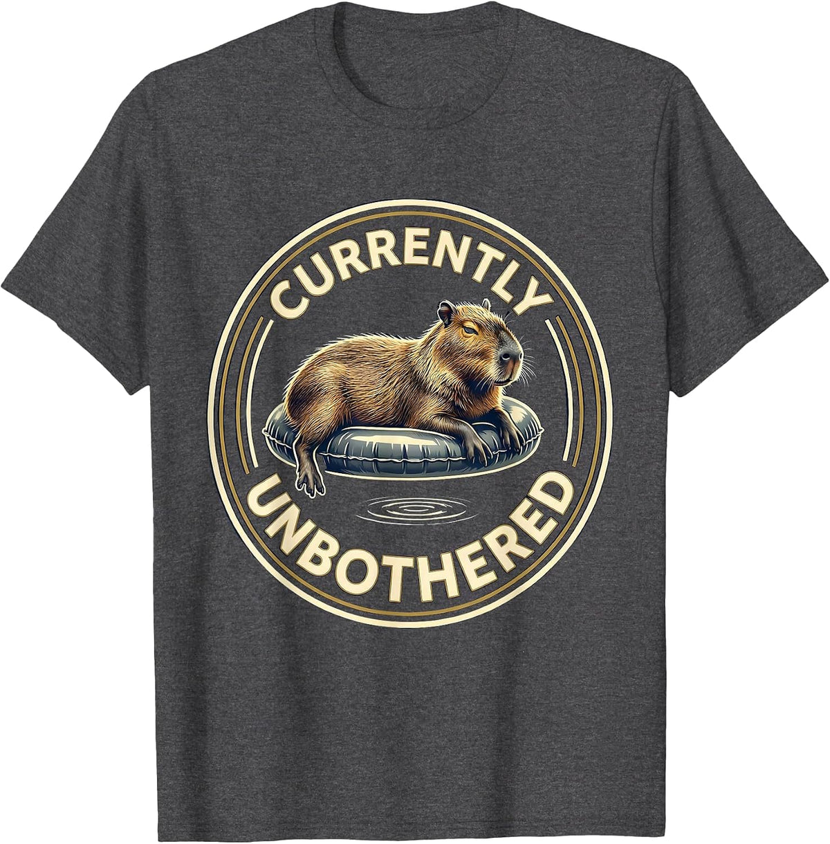 Men's Currently Unbothered Bold Capybara Meme Animal Lover Humor T-Shirt - Dark Heather Grey