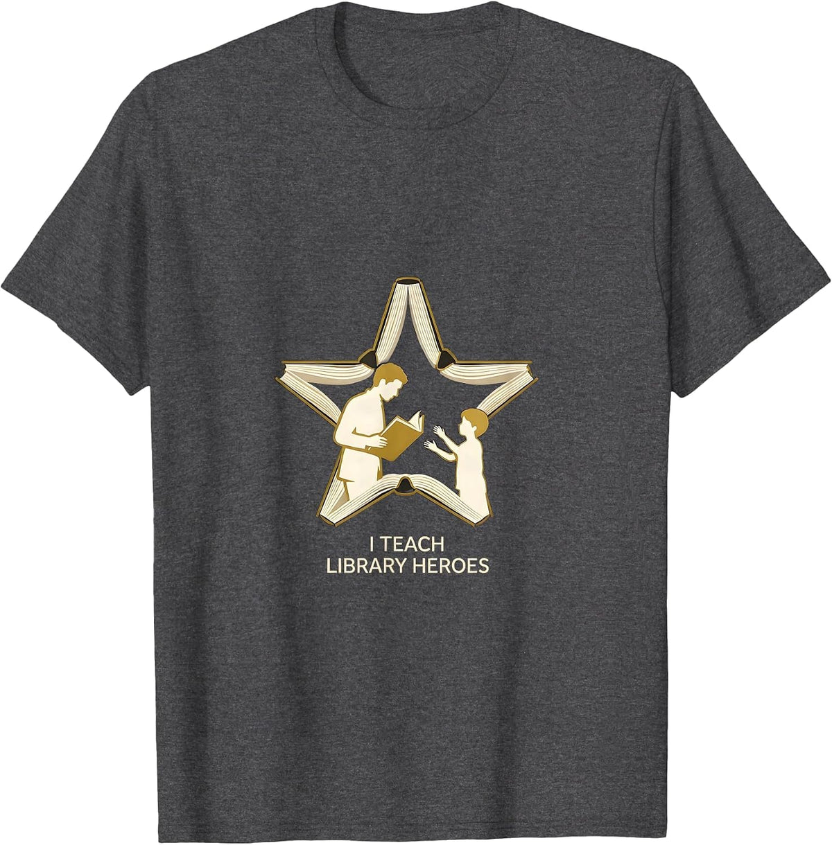 I Teach Library Heroes Funny Teacher Librarian Back T-Shirt - Dark Heather Grey