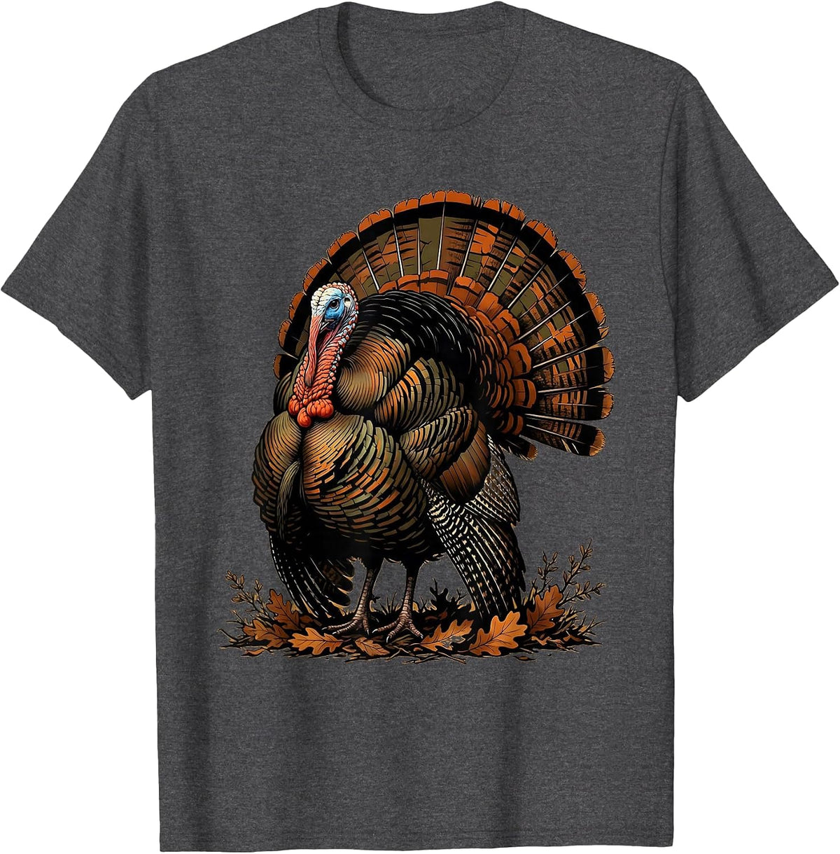 Men's Camo Turkey Strutting Through Autumn Brush T-Shirt - Dark Heather Grey