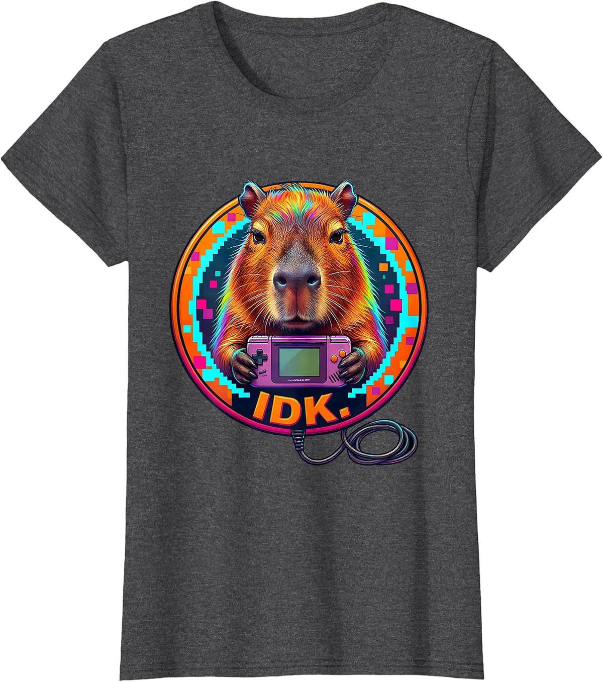 Women's IDK Colorful Capybara Gamer Meme Humor T-Shirt - Dark Heather Grey