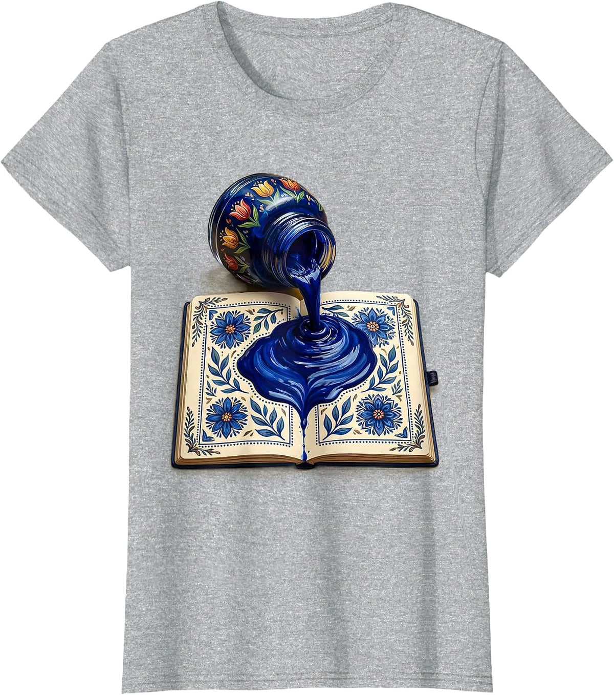 Women's Ink Spill Notebook Teacher Graphic Design T-Shirt - Heather Grey