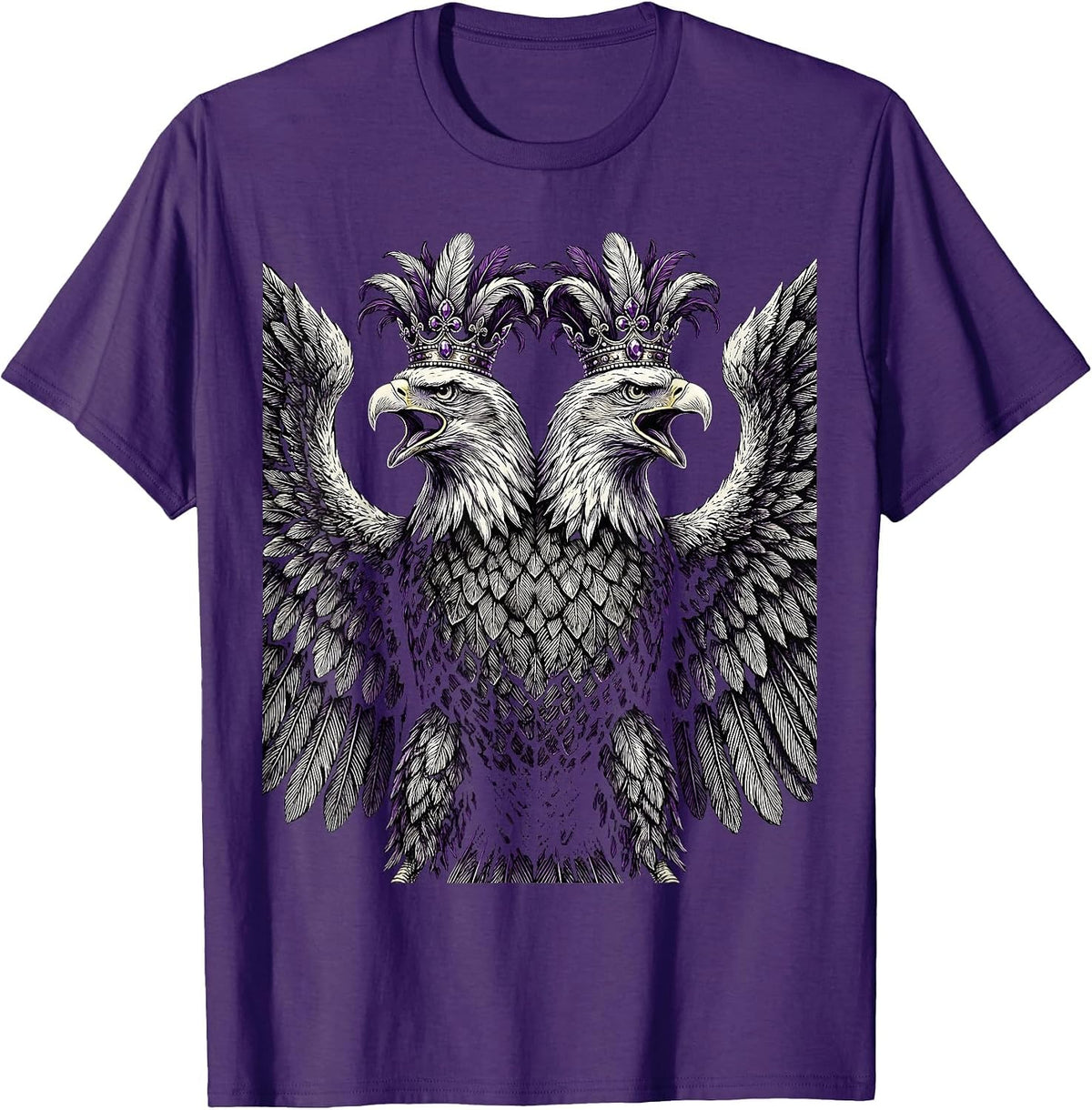 Mardi Gras Two-Headed Eagle Carnival Crown T-Shirt - Purple