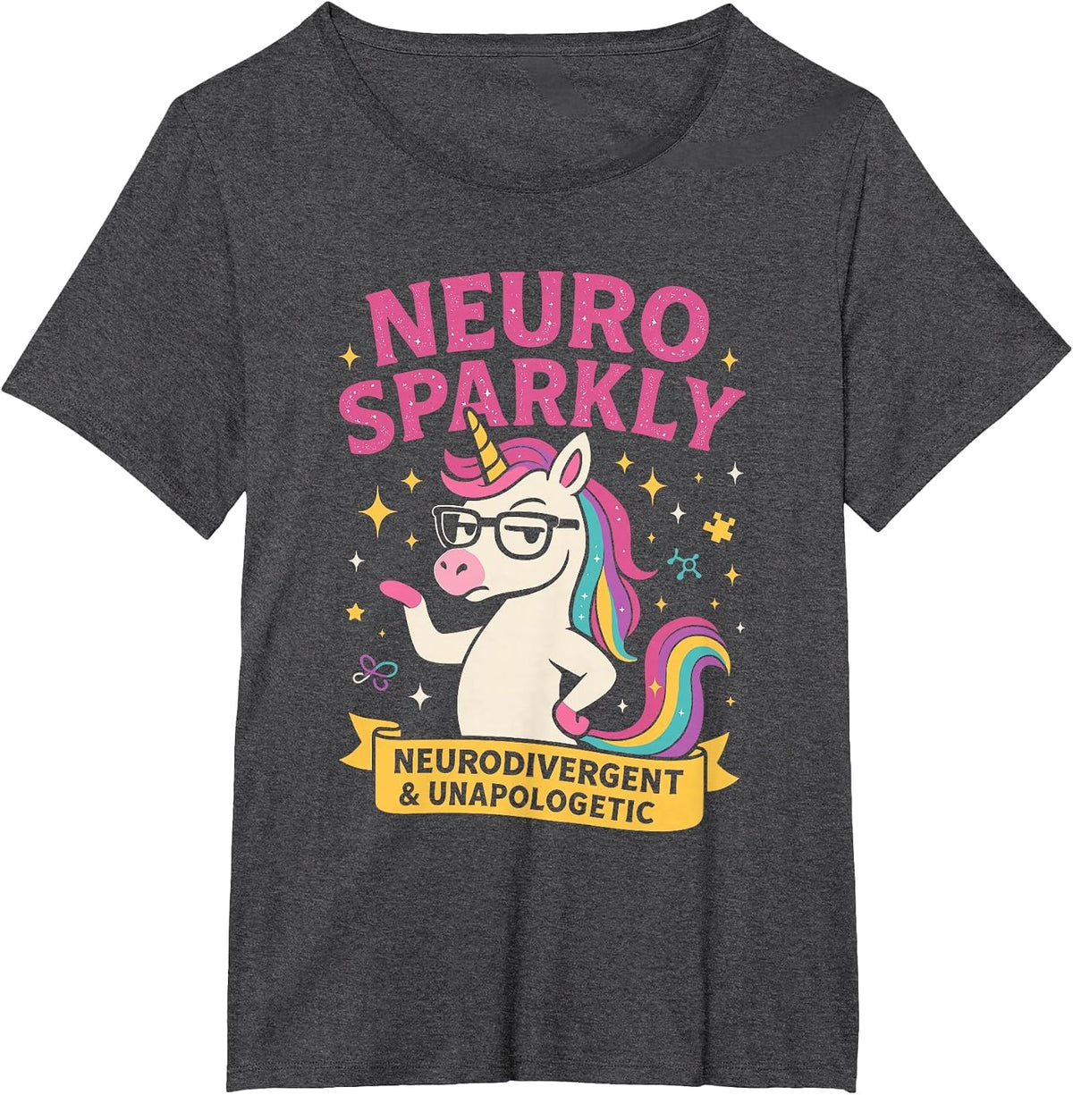 Neuro Sparkly Autism Awareness Neurodivergent ADHD Unicorn Tees T Shirts - Dark Heather Grey