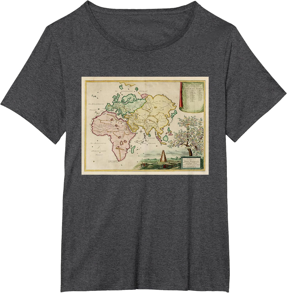 Vintage Afro-Eurasia Pangea Map (1749) T-Shirt - Dark Heather Grey